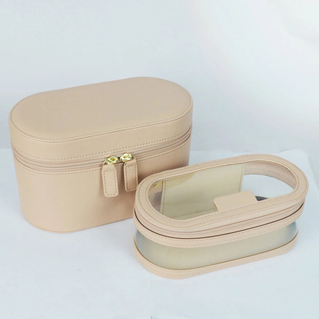 Customizable Name Saffiano Leather Toiletry Case – Women’s Luxury Travel Makeup Organizer & Dopp Kit Set