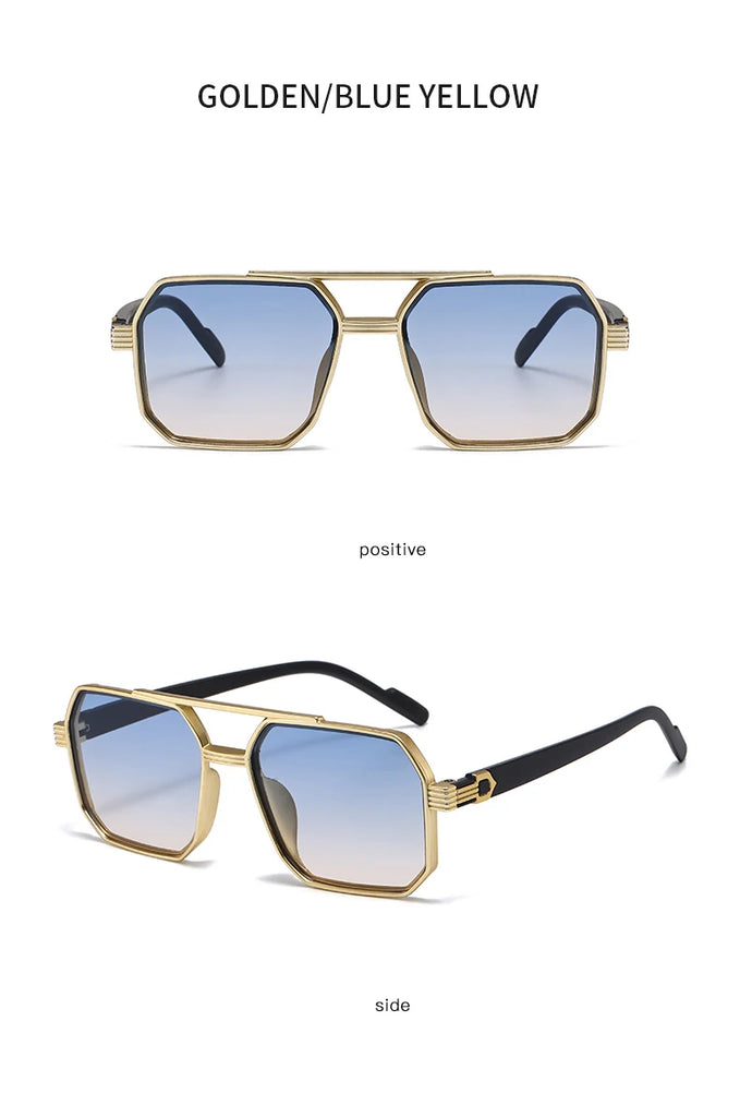 Car Sun Glasses New Fashion Double Beam Polygonal Sunglasses Retro Personalized Trendy Large Frame Eyewear European and American