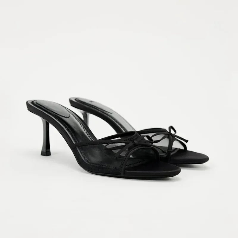 Women’s Haute Couture Fine‑Strap Cat‑Heel Clip‑Toe Sandals — French Style Summer Beach Slippers