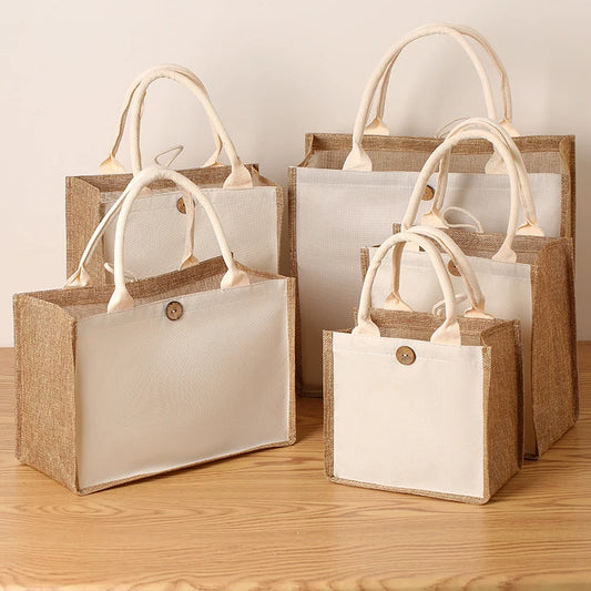 New linen handbags large capacity jute handbags imitation linen shopping bag travel organizer picnic bag