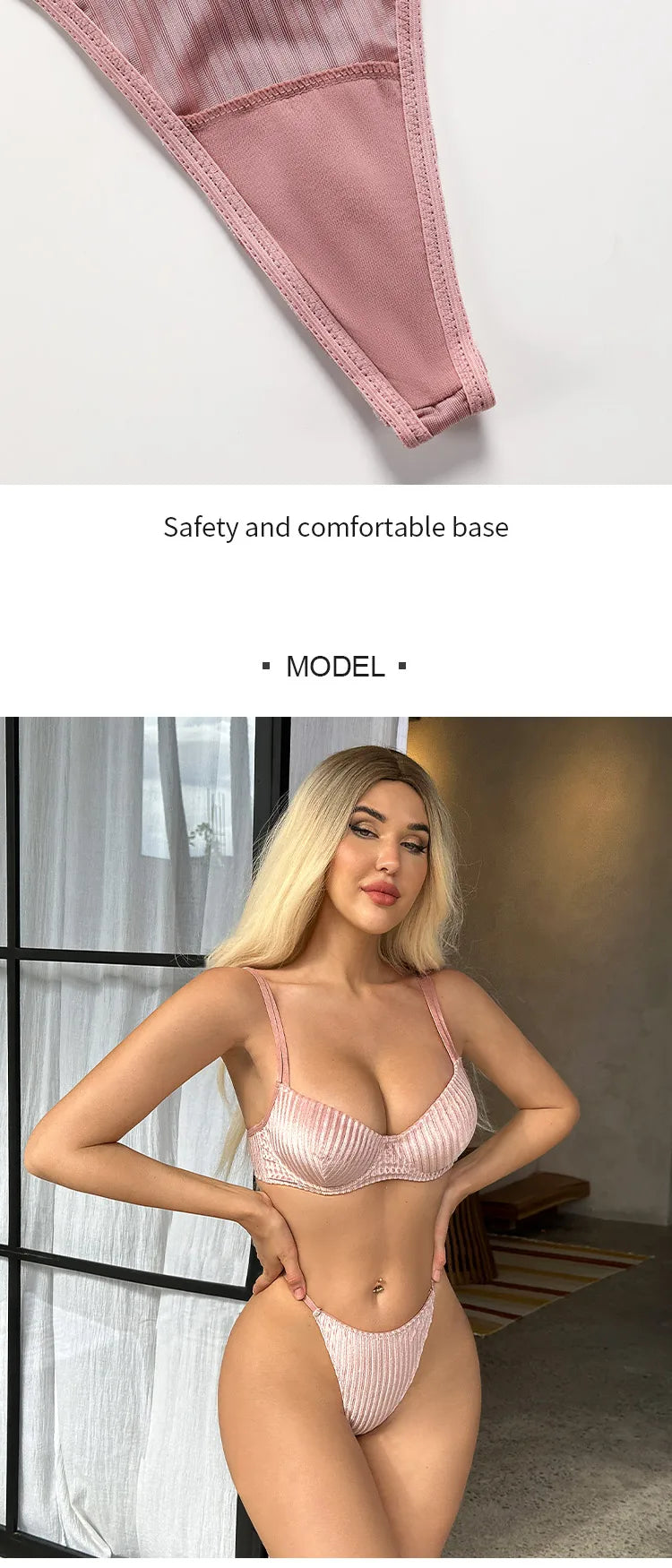 V‑Shape Underwire Ribbed Bra & Brief/Thong Set