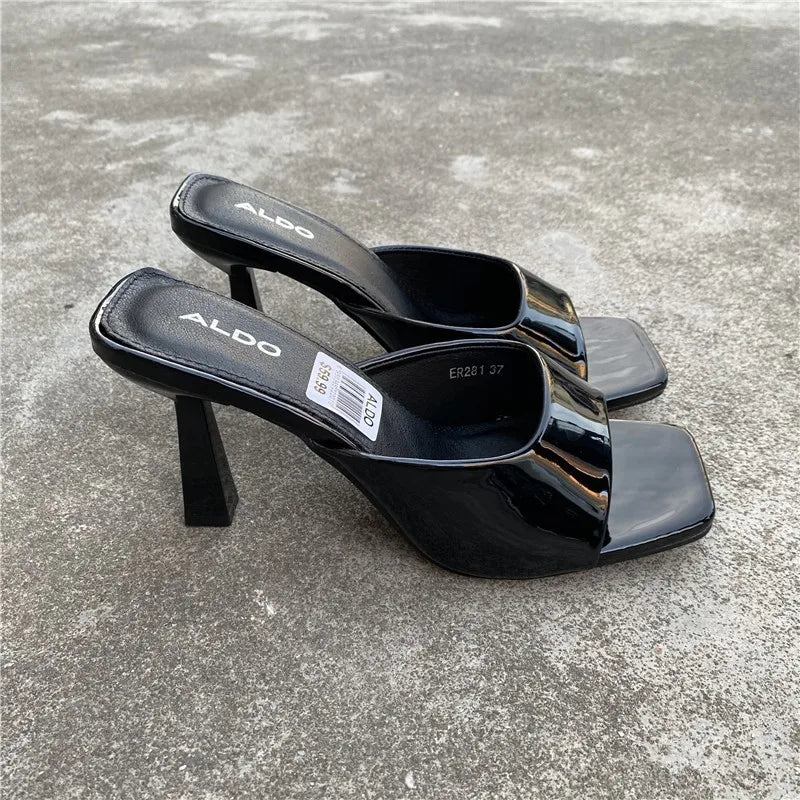 Women’s Square‑Head Thin High‑Heel Slippers