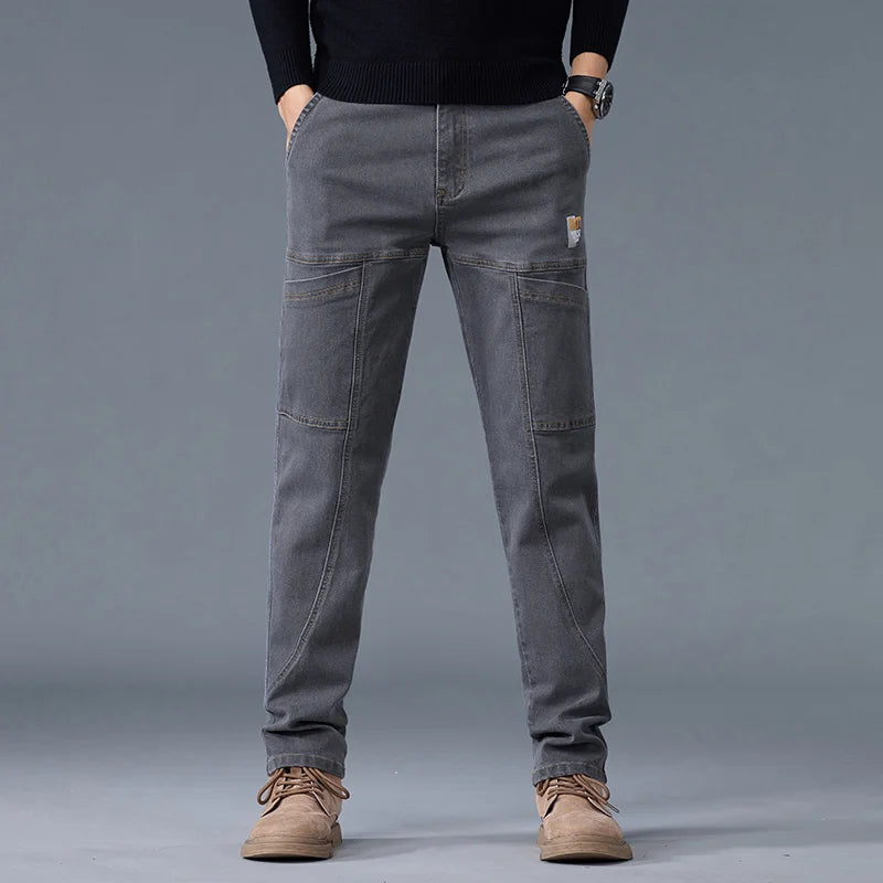 Six‑Pocket Fashion Print Jeans