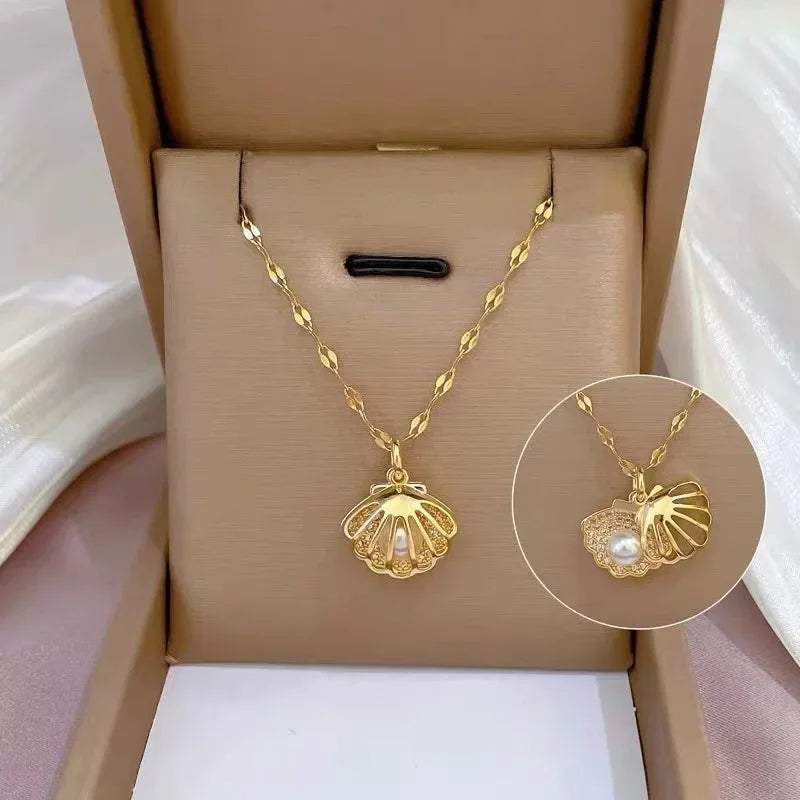 Gold Stainless Steel Water Drop Tassel Necklace – Women’s Fashion Chain