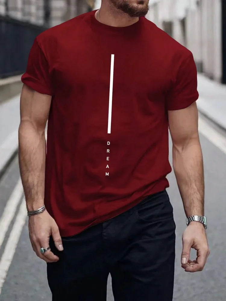 Men’s Oversized Letter‑Print T‑Shirt – Summer Loose Fit Sports Casual Short Sleeve Top