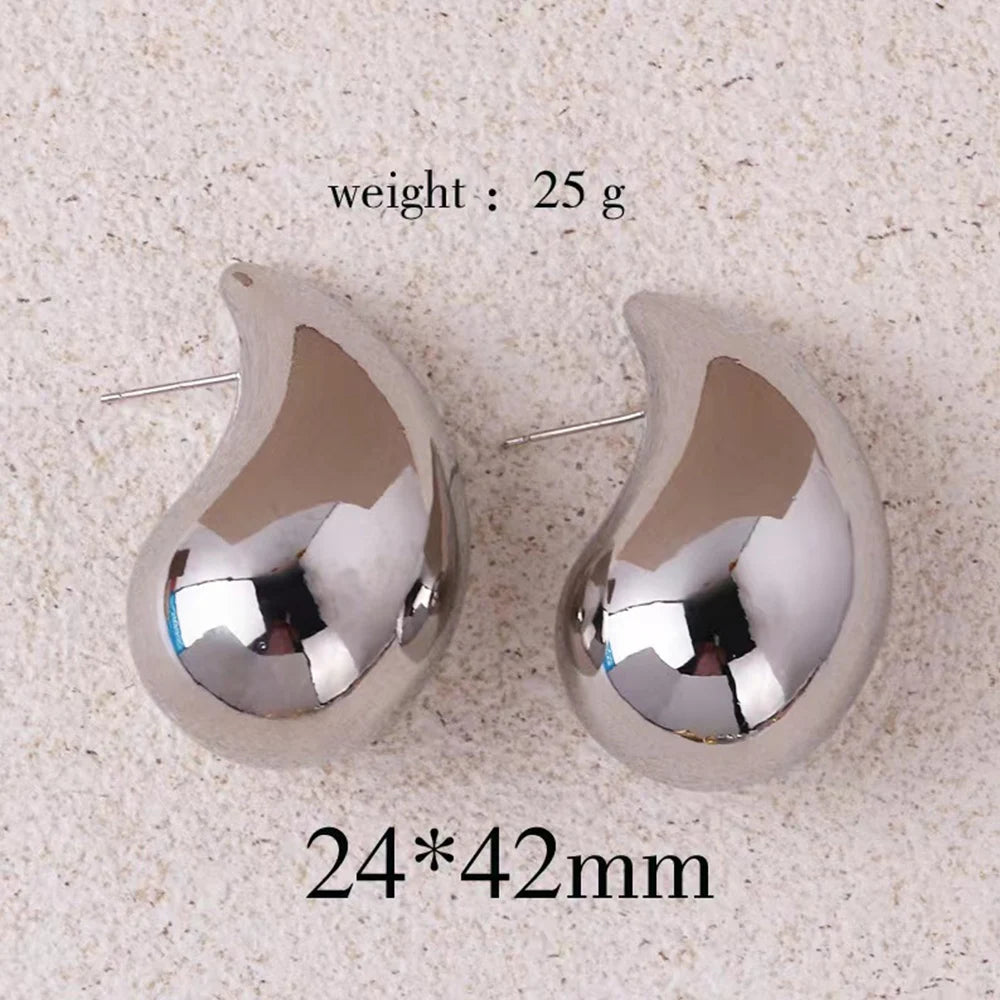 Gold Color Water Drop Earring Stud Simple Design Ins Women Post Earrings 3 Size Available Silver Color Big Surface Girls Jewelry