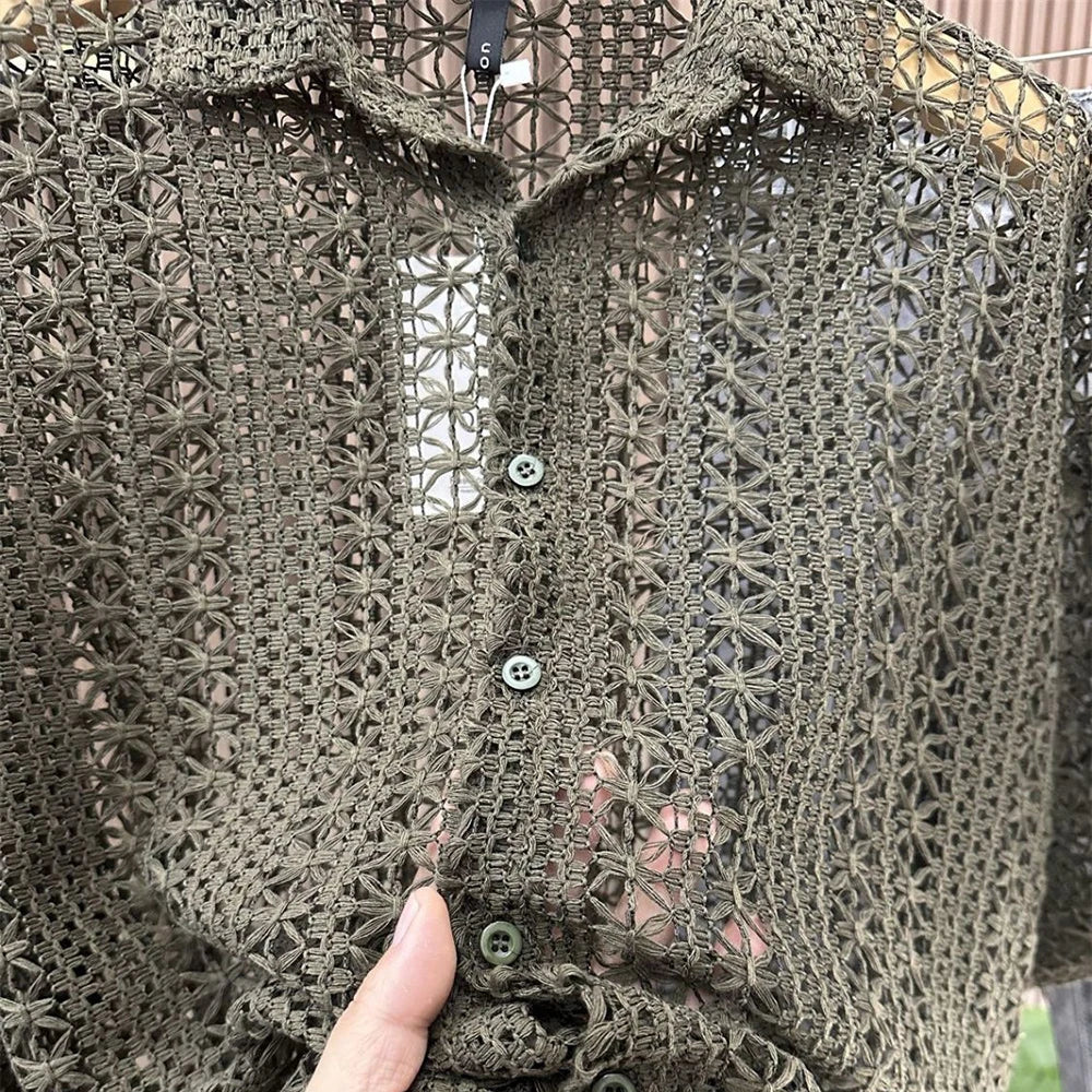 Men’s Knitted Hollow Short‑Sleeved Shirt