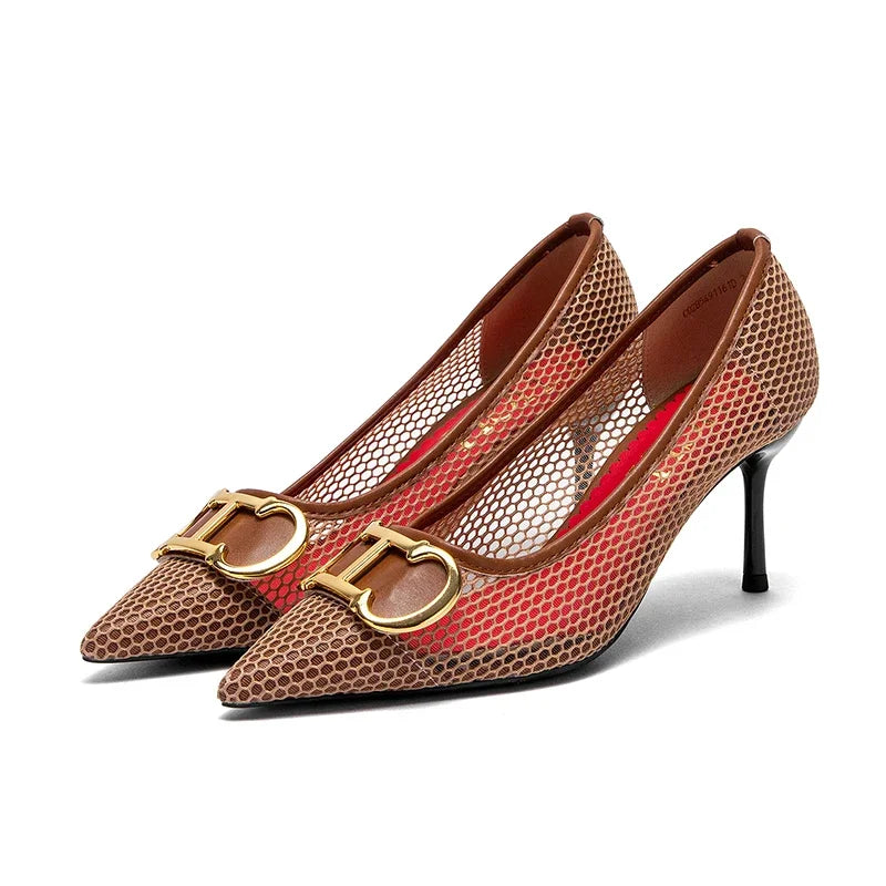 Spring New Hollow Business Women's Shoes 7cm Red Evening Shoes Women's High Heels