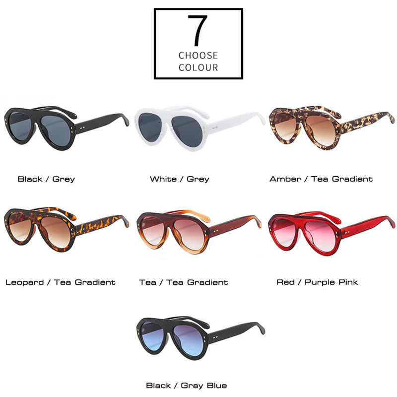 SO&EI Ins Popular Fashion Pilot Sunglasses Women Shades UV400 Retro Rivets Decoration Gradient Trending Men Round Sun Glasses