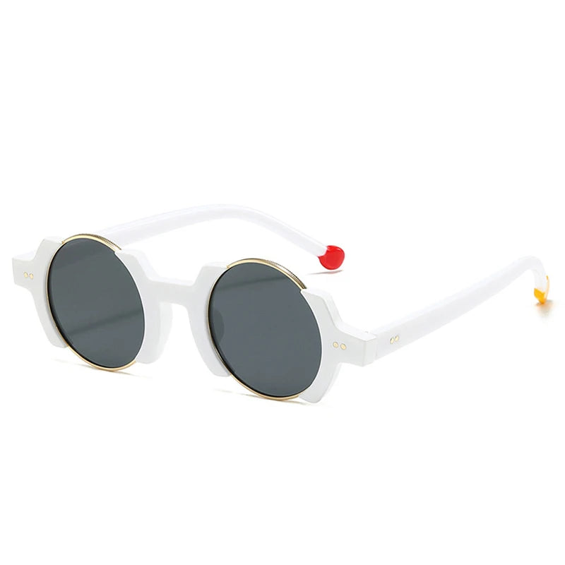 SO&EI Ins Popular Fashion Round Women Punk Sunglasses Retro Rivets Men Trending Yellow Blue Sun Glasses Gradient Shades UV400