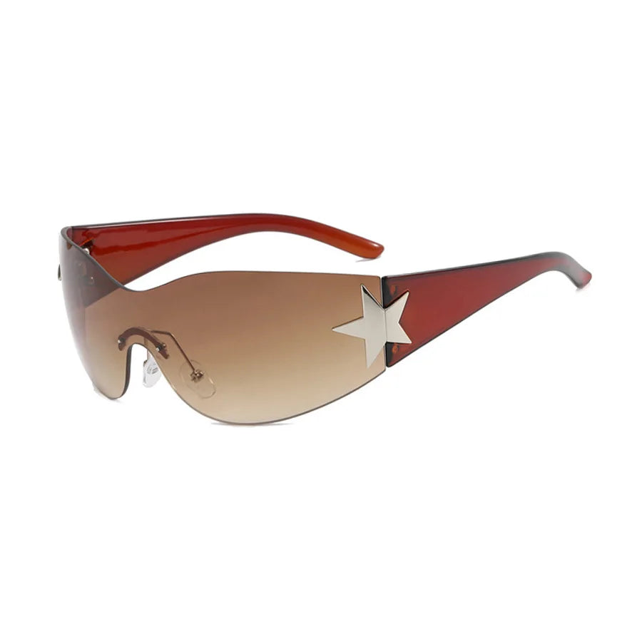 New Women's Rimless Star Decoration Integrated Y2K Hot Girl Style Hip Hop Fashion Sunglasses Beach Party Glasses Men