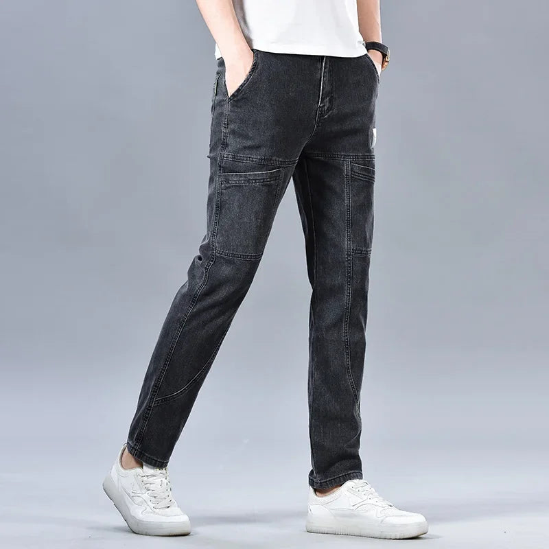 Multi‑Pocket Stretch Denim Jeans