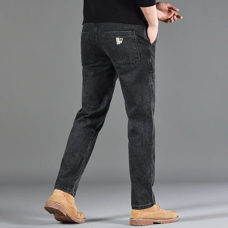 Six‑Pocket Fashion Print Jeans