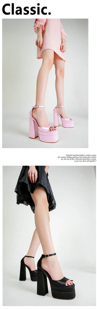 Summer Square‑Head Satin High Heels