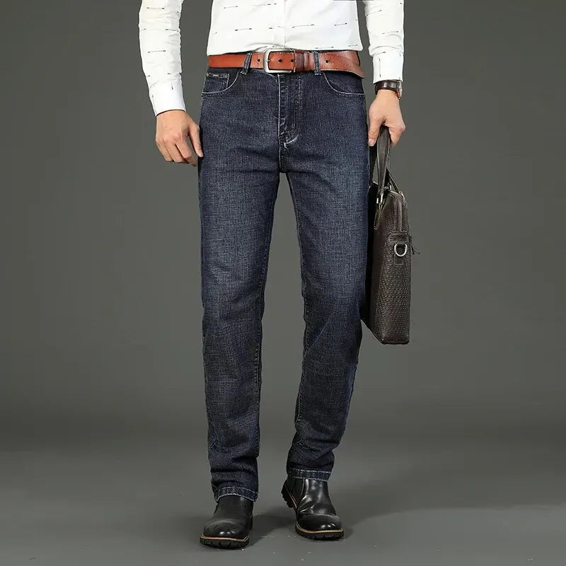 Men’s Straight Stretch Jeans – Business‑Casual Work Denim Pants | Classic Blue & Black