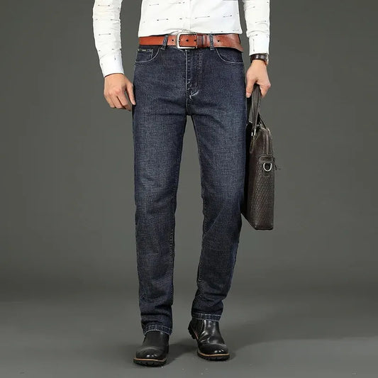 Men’s Straight Stretch Jeans – Business‑Casual Work Denim Pants | Classic Blue & Black
