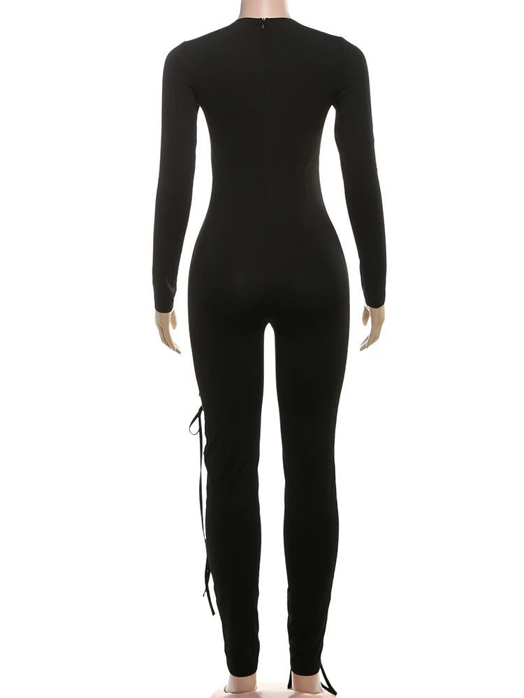 Nibber Women’s Cross‑Bandage Tassel Jumpsuit