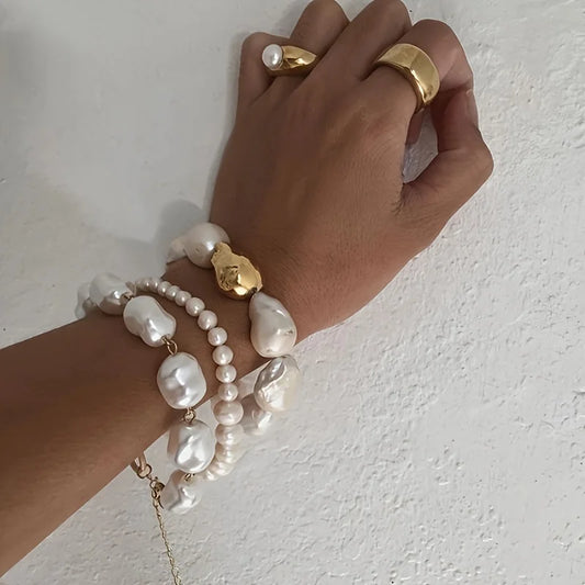 Exquisite luxury imitation pearl bead women's bracelet set banquet jewelry