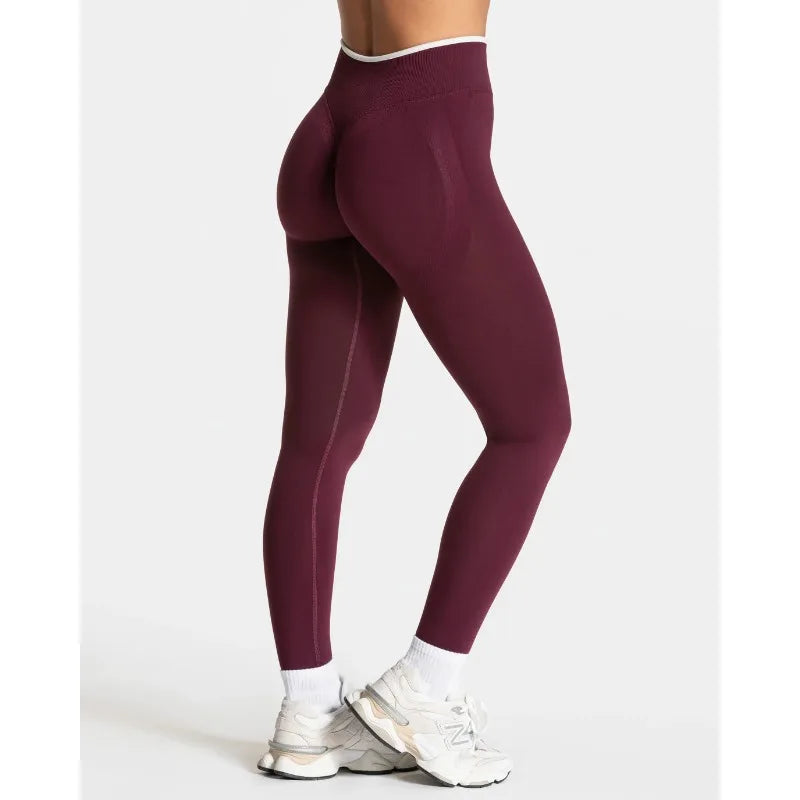Women’s High‑Waist Seamless Yoga Leggings – Color‑Blocking Hip‑Lifting Knitted Workout Tights