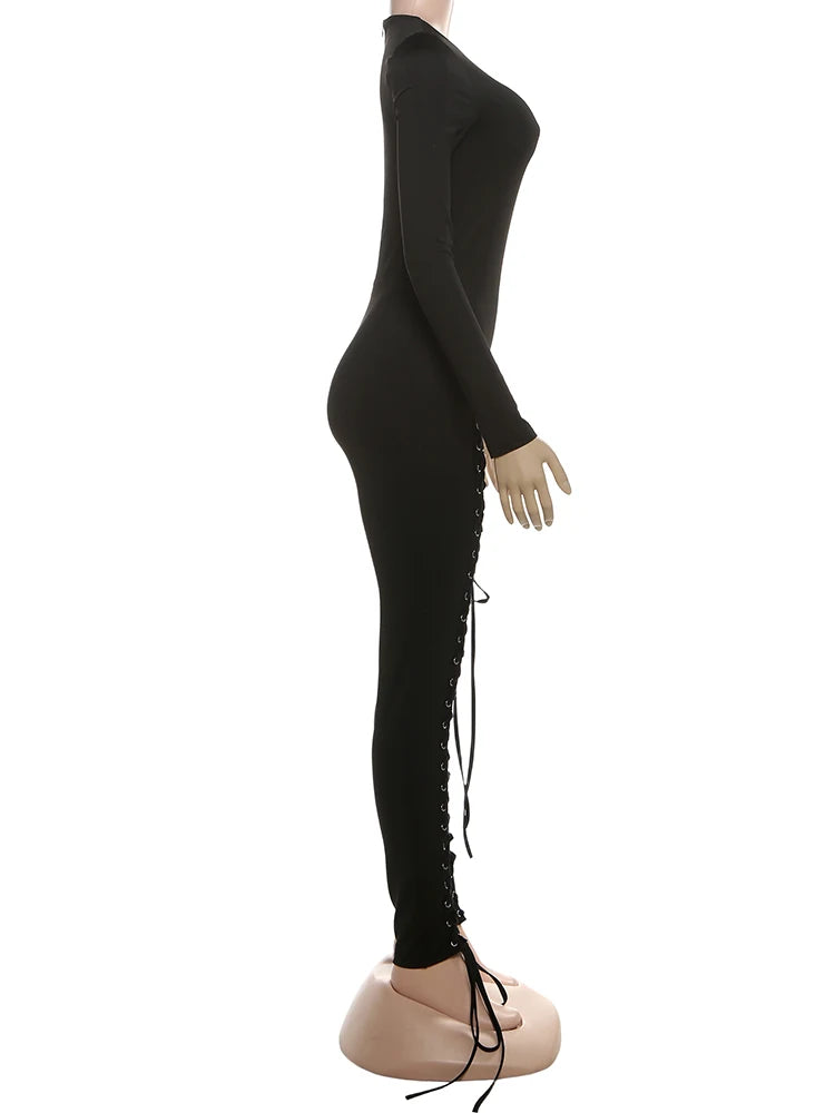 Nibber Women’s Cross‑Bandage Tassel Jumpsuit