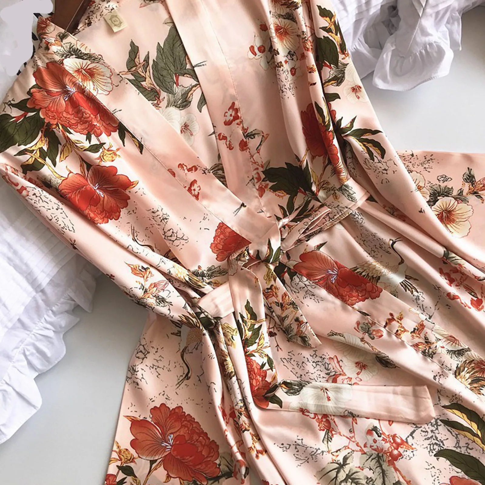Women's Pajamas Sets Soft Silky Satin Folral Print Homewear Three Piece Home Suit Tank Top And Pants Pajamas Set With Nightgowns