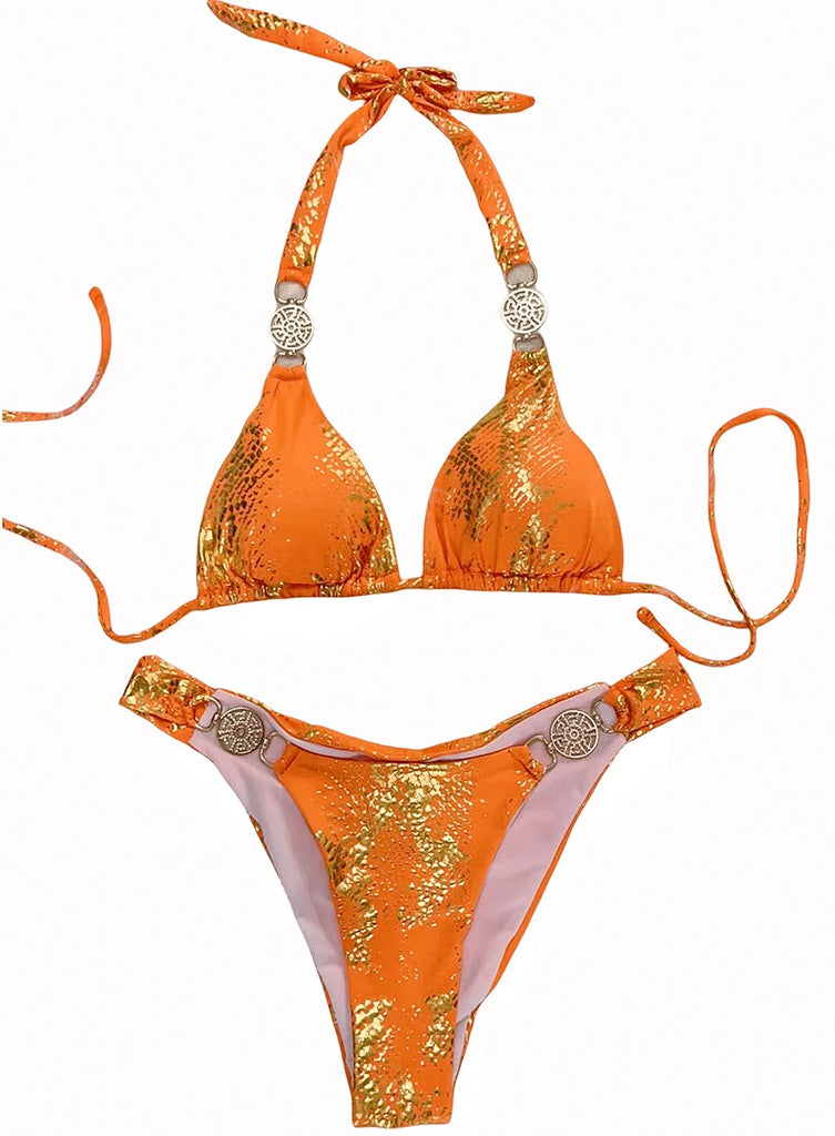 Women’s 2026 White Snake‑Skin Rhinestone Micro Bikini – Luxury Brazilian Push‑Up Thong Swimsuit