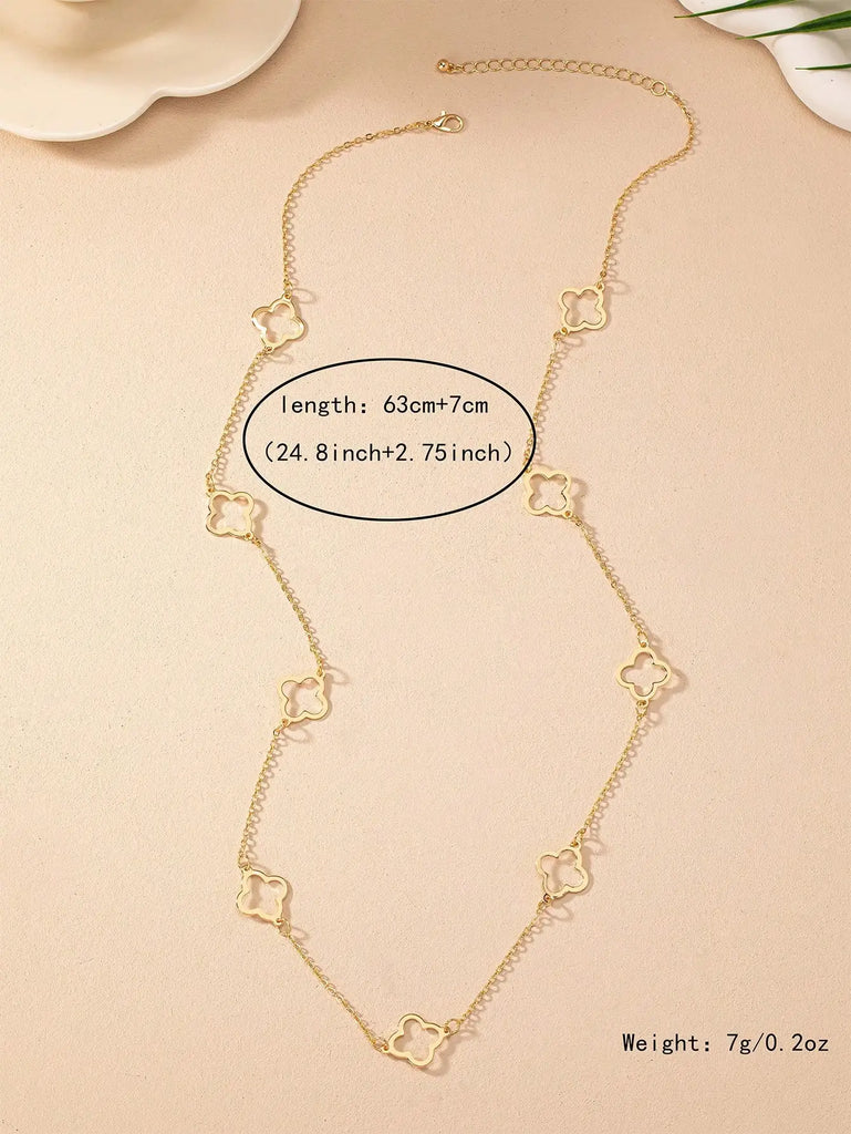 Gold Four Leaf Clover Necklace Clover Pendant Station Necklaces for Women 18K Gold Plated Stainless Steel Lucky Leaf Jewelry