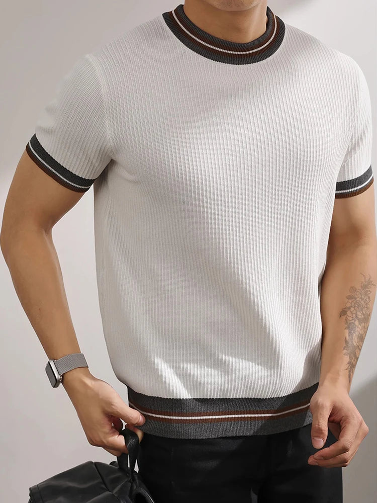 Slim‑Fit Elastic Knit T‑Shirt