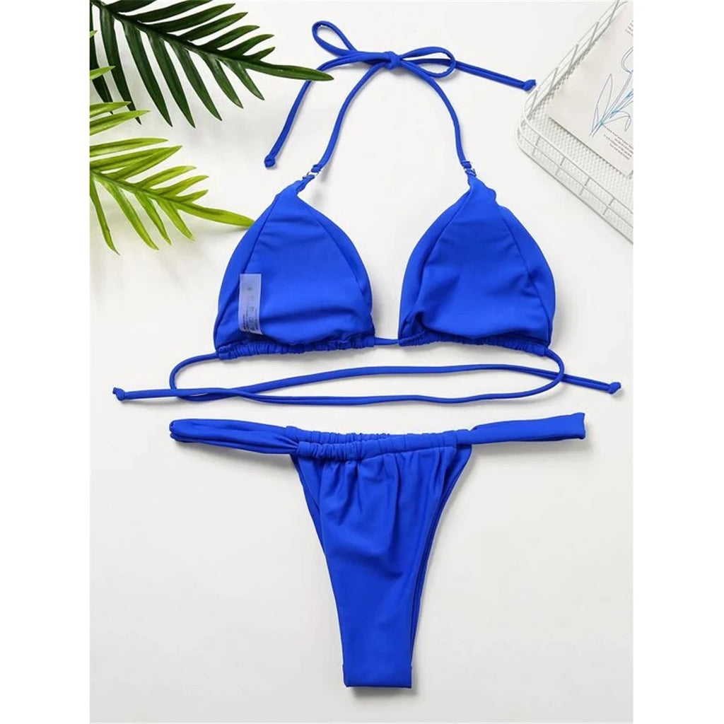 Women’s Halter High‑Leg Bikini Set – Sexy Two‑Piece Swimsuit in 14 Colors, V4010 Summer Beachwear