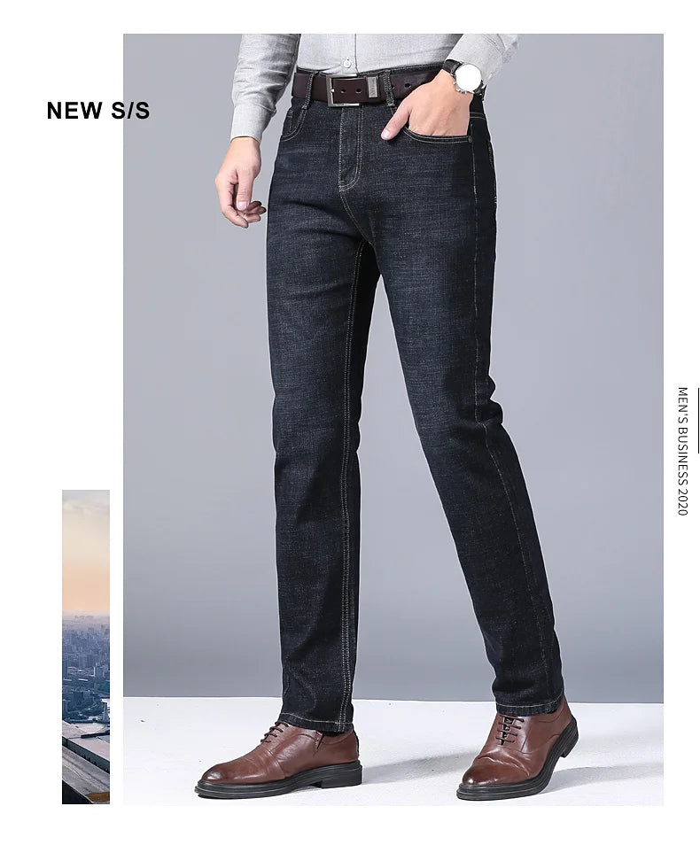Men’s Soft Black Biker Jeans – Classic Stretch Denim Pants (Sizes 32–38) | Masculine Slim/Straight Fit Moto Style