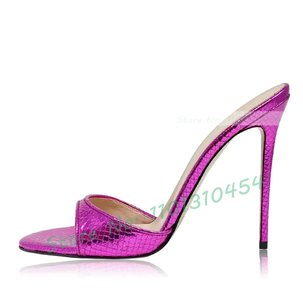 Snake‑Print Open‑Toe Stiletto Slides