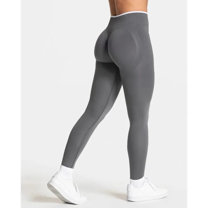 Women’s High‑Waist Seamless Yoga Leggings – Color‑Blocking Hip‑Lifting Knitted Workout Tights