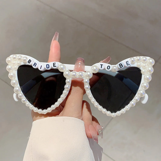 KAMMPT Heart Shaped Sunglasses with Pearls Women 2024 New in Stylish Vintage Shades for Wedding Trendy Cute Party Sun Glasses