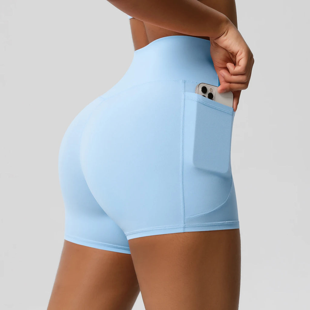 Women’s Seamless High Waist Sports Shorts with Pockets