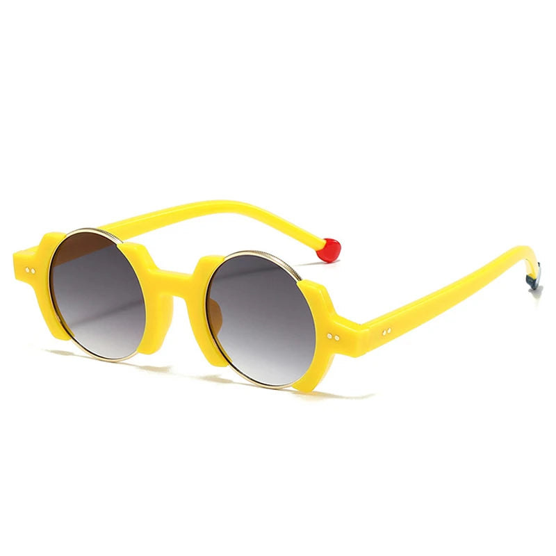 SO&EI Ins Popular Fashion Round Women Punk Sunglasses Retro Rivets Men Trending Yellow Blue Sun Glasses Gradient Shades UV400