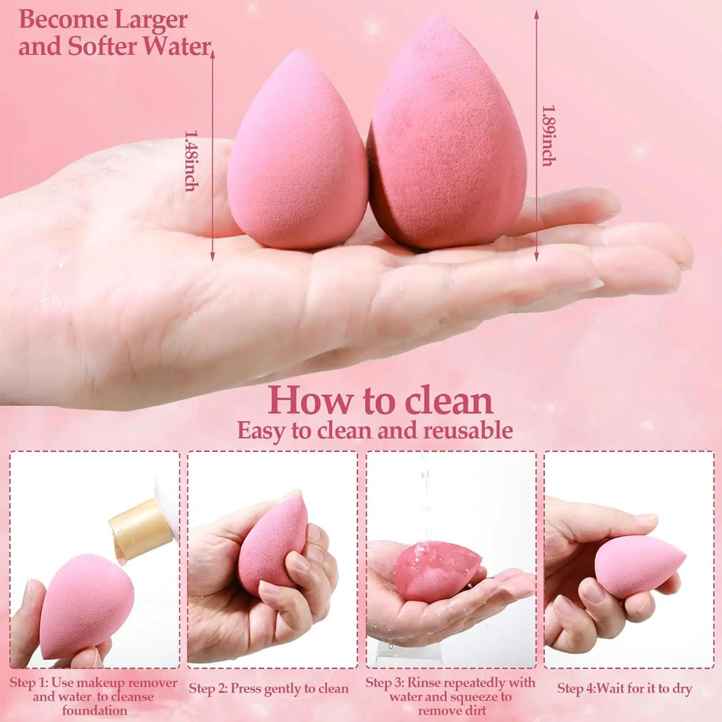 15pcs Makeup Sponge Set with Storage Jar – Powder Puff, Mini Finger Puff & Triangle Air Cushion Blenders