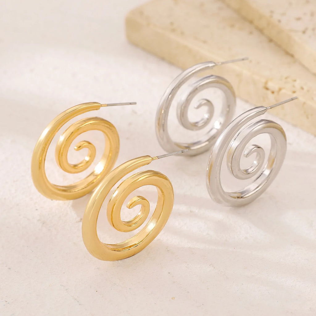 Fashion Metal Texture Conch Spiral Stud Earrings Women Waterproof Stainless Steel Beach Seaside Holiday Summer Jewelry Gifts ﻿