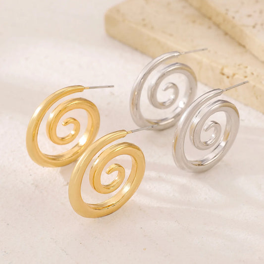 Fashion Metal Texture Conch Spiral Stud Earrings Women Waterproof Stainless Steel Beach Seaside Holiday Summer Jewelry Gifts ﻿