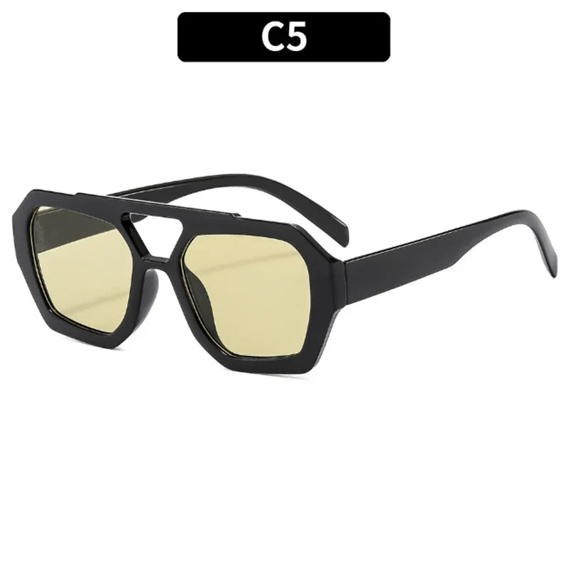 2025 Retro Double Bridge Fashion Sunglasses Women's Luxury Light Rhombus Women Sun Glasses Ins Trending Sun Shades UV400