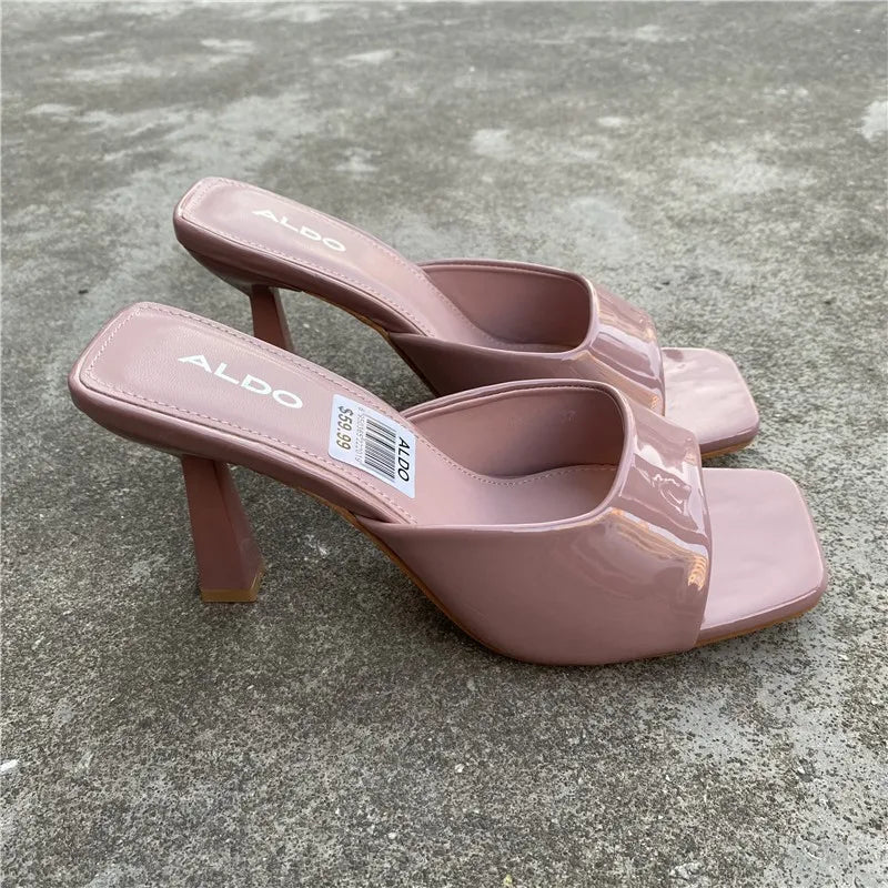 Women’s Square‑Head Thin High‑Heel Slippers