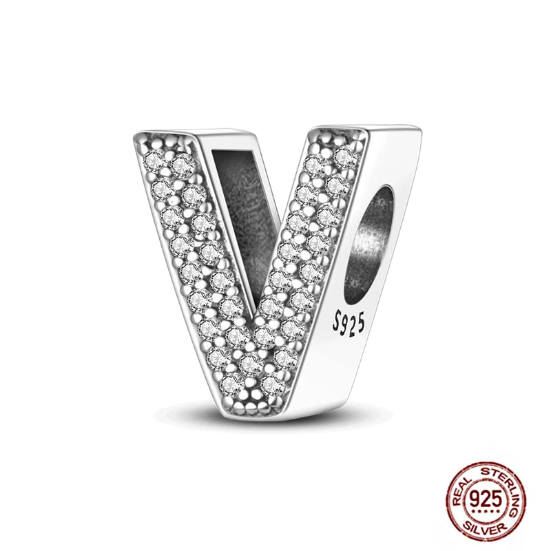 Fit Pendant Original Bracelets Charms Plata De Ley 925 Silver 26 A-Z Alphabet Letters Charm Beads For Women DIY Birthday Jewelry