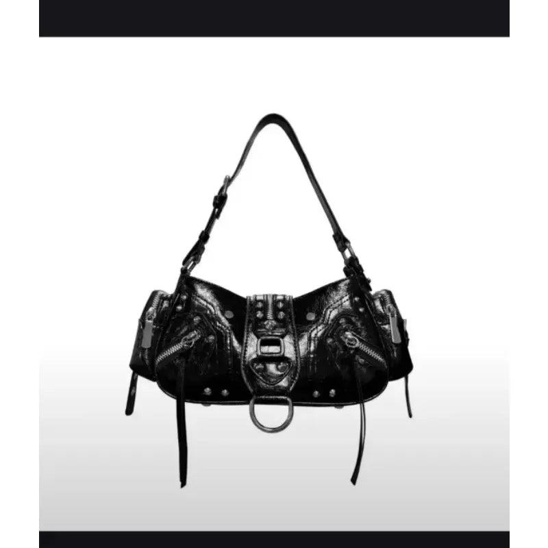 Women's Y2k Studded PU Leather Shoulder Purse Gothic Punk Vintage Rivet Handbag Black Bag with Spikes Luxury Underarm Bags