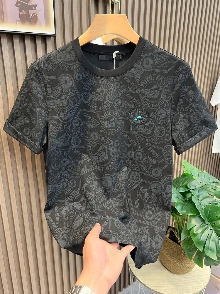 Embroidered Black Graphic T‑Shirt