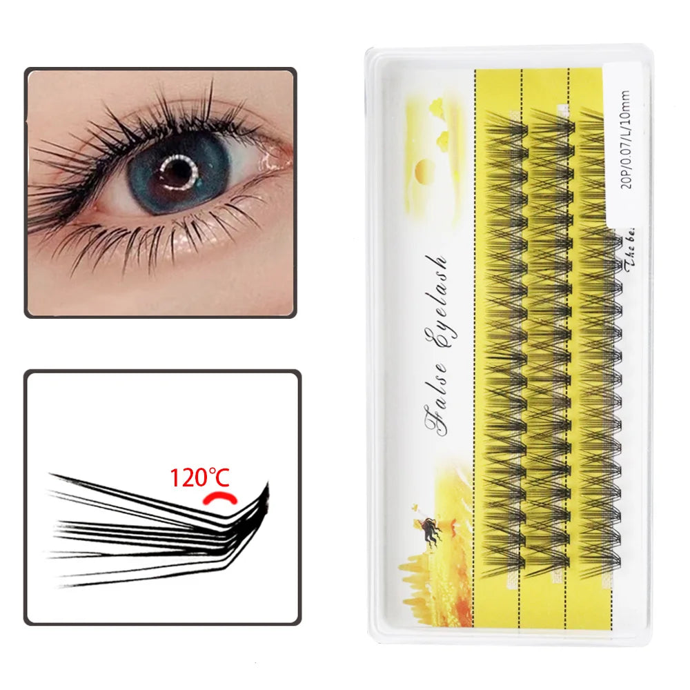 20D L‑Type Cluster Eyelash Extensions – 3D Natural Russian Volume Fans (60 Bundles per Box)