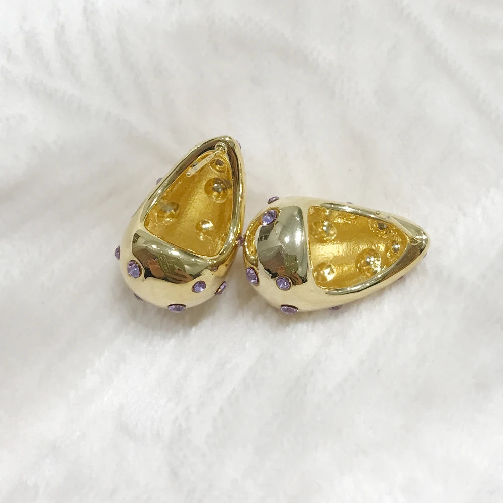Waterproof 18K PVD Gold Teardrop Stud Earrings — Stainless Steel Inlay Bead Elegant Drop Earrings for Women