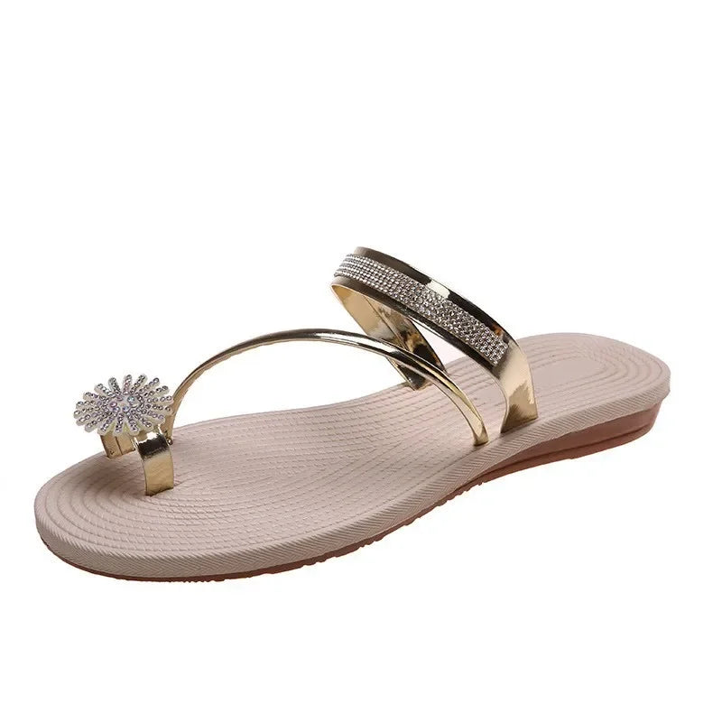 Women’s Luxury Rhinestone Flat Sandals — Summer Fashion Beach Slippers Designer‑Inspired Shoes