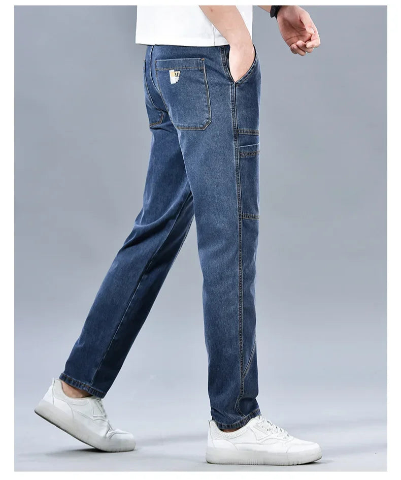Multi‑Pocket Stretch Denim Jeans