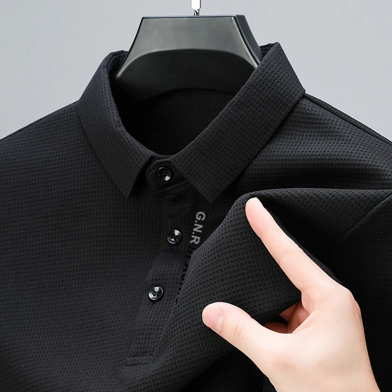 Waffle Knit Long‑Sleeve Polo Shirt