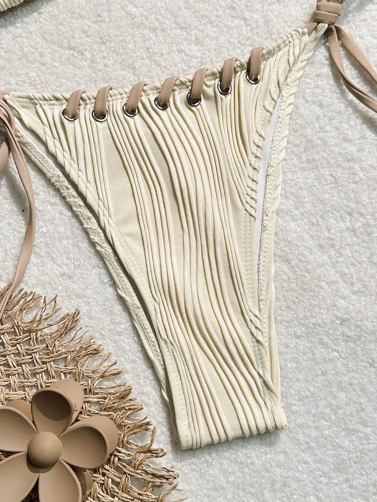 Halter Wrinkled Weave Bikini Set Women Swimwear Female Swimsuit Two Pieces Bikini Set Brazilian Bathing Suit Swim Beach Wear