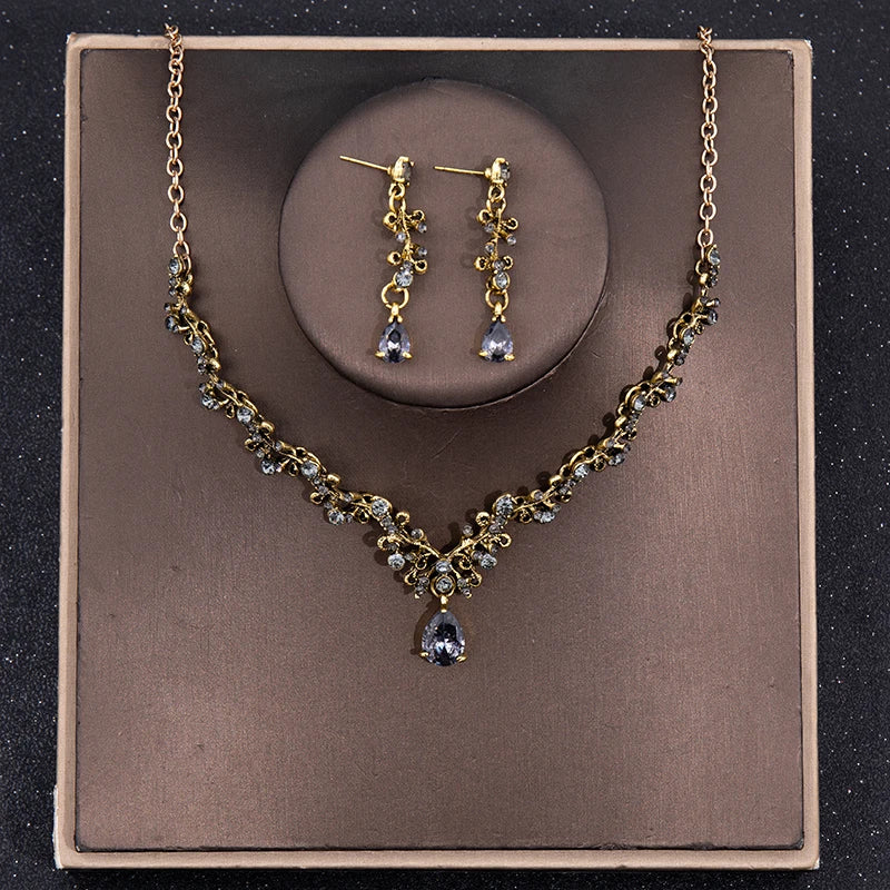 3 Pcs Luxury Silver Color Crystal Water Drop Bridal Jewelry Set Rhinestone Tiara Crown Necklace Earring Set Bridal Wedding Jewel